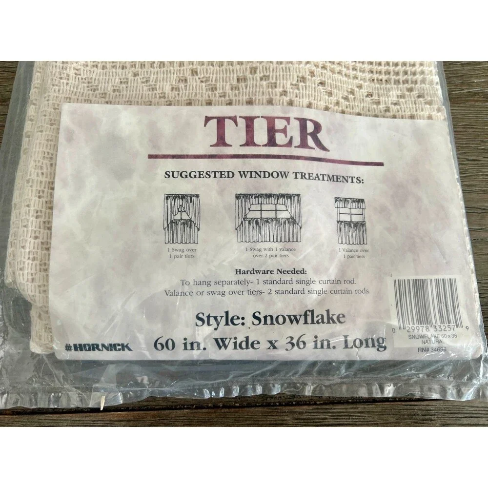 Vintage Lace Kitchen Curtain 3 Piece Set Snowflake Natural Ivory Grandmacore NOS
